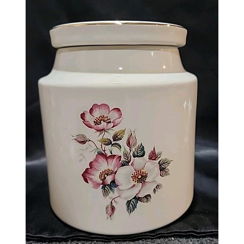 Vntg House of Webster Briar Rose ceramic canister with lid 6" Tall
